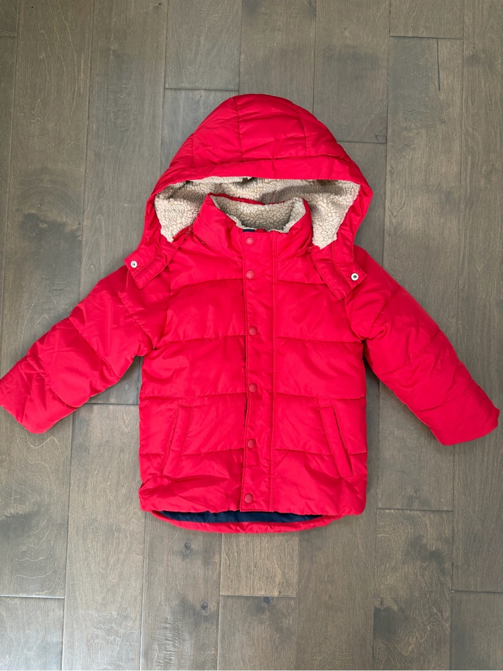 Toddler Unisex Red Heavy Puffer Jacket with Hood 4T